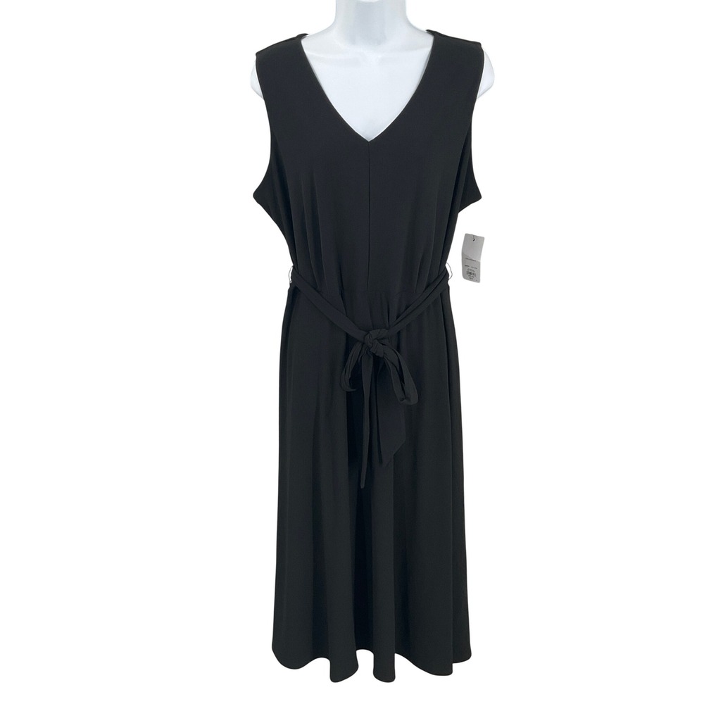Apt. 9 Midi Dress Womens XL Black Tie Waist Sleeveless Classic Chic Timeless NEW